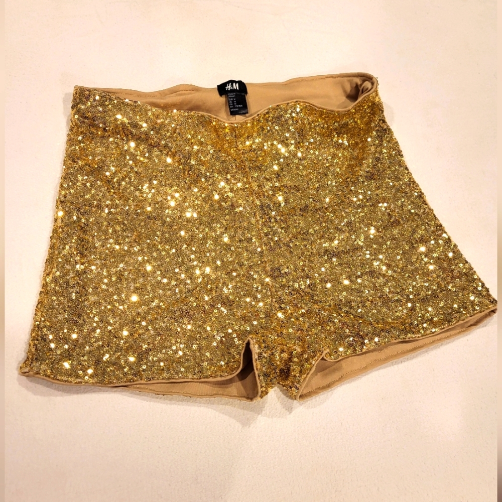 Gold sequin stretch shorts H&M